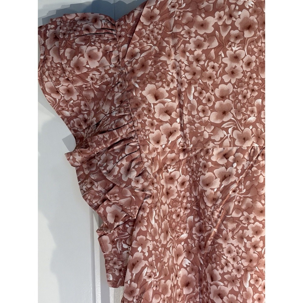 Women's 2X Blouse Pink Floral Ruffle Sleeve V-Neck Flowy Boho Top Plus Size - Picture 5 of 6